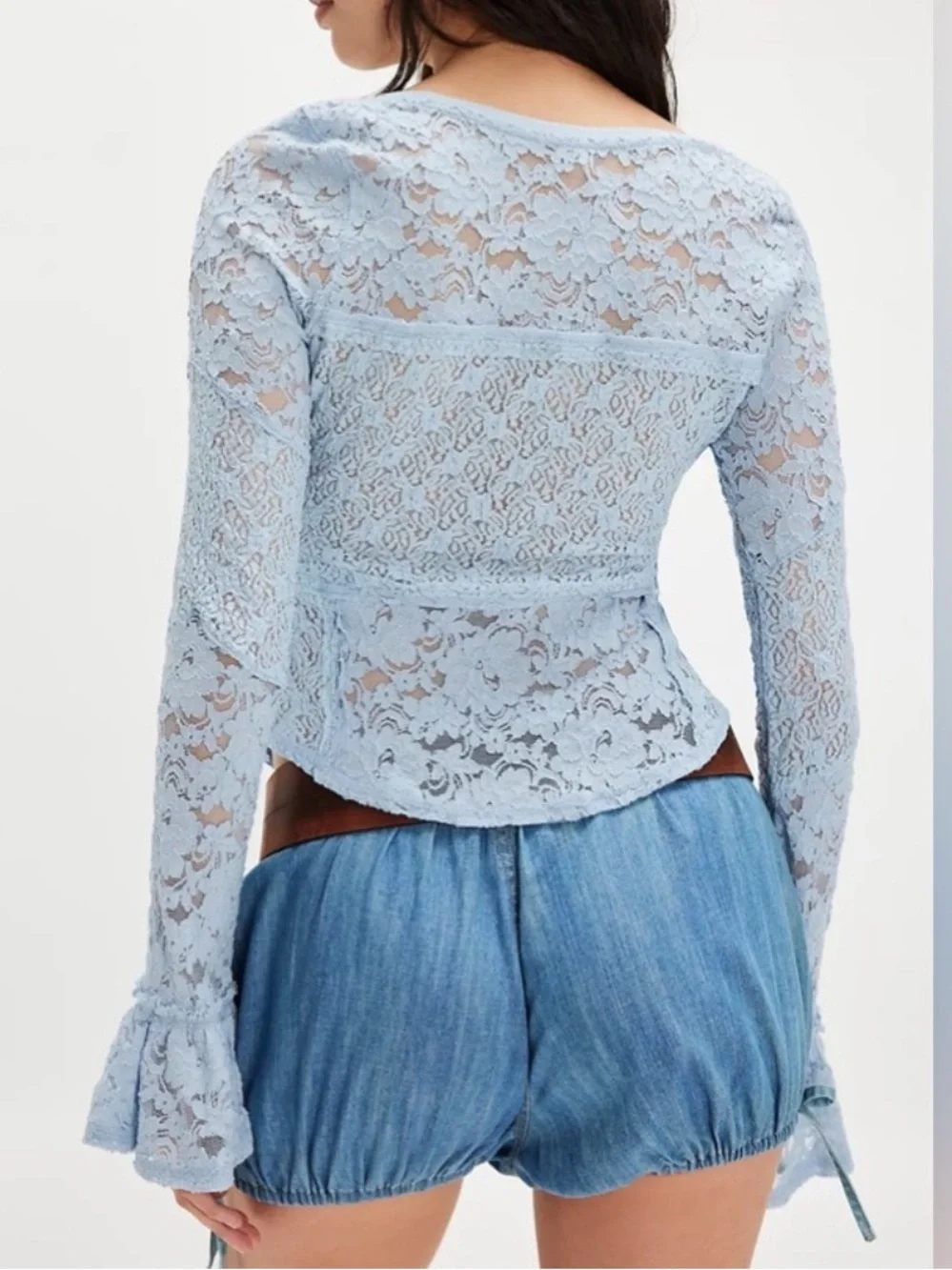 Free people Sheer Lace Flare long Sleeve Top XS